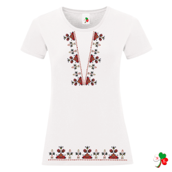 Дамска бяла тениска с мотиви на шевици