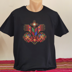 Мъжка  черна тениска с бродерия - Дървото на живота