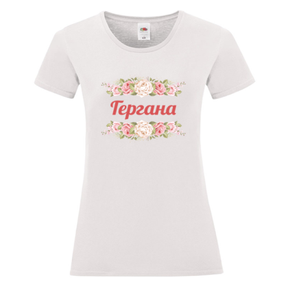 Бяла дамска тениска - Гергана с рози