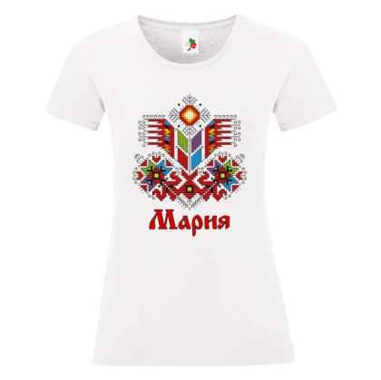 Бяла дамска тениска- Мария и шевица