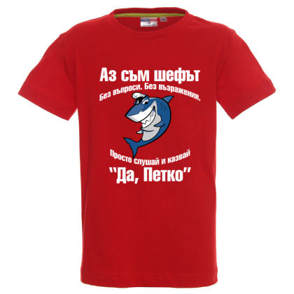 Цветна детска тениска- Аз съм шефът Петко