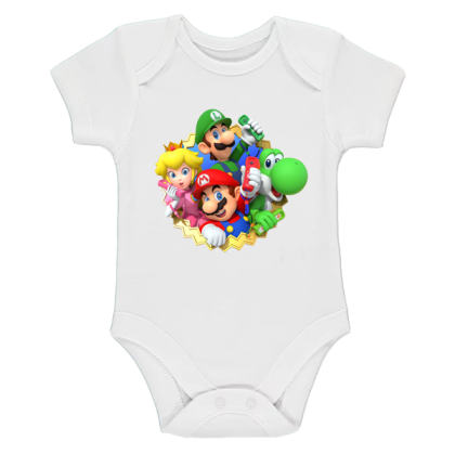 Бяло бебешко боди- Супер Марио