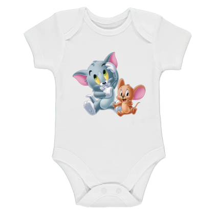 Бяло бебешко боди- Том и Джери