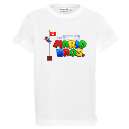 Бяла детска тениска- Супер Марио