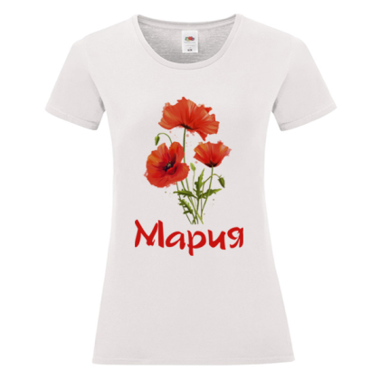 Бяла дамска тениска- Мария - макове