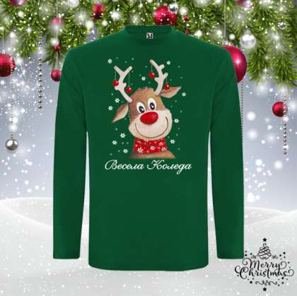 Мъжка зелена коледна блуза- Еленче