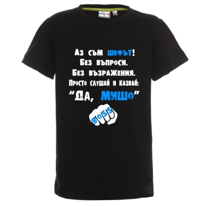 Цветна детска тениска- Аз съм шефът Мишо