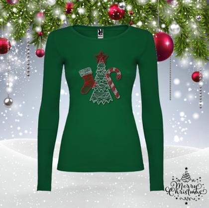 Дамска зелена коледна блуза-  Коледна елха