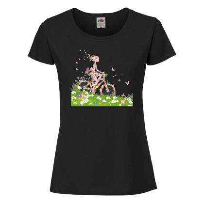 Черна дамска тениска - Цветя 25