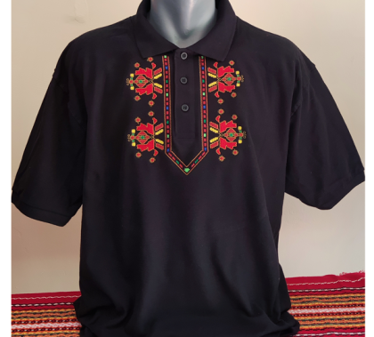 Черна  мъжка тениска с бродерия