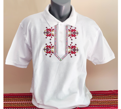 Бяла  мъжка тениска с бродерия