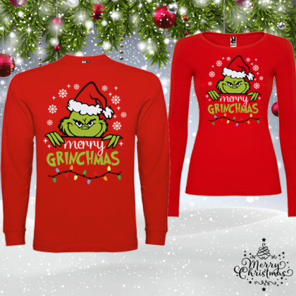 Комплект червени коледни блузи- Гринч