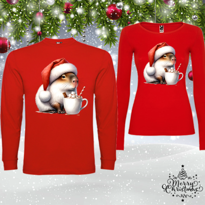 Комплект червени коледни блузи- Капибара