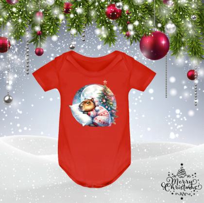 Червено коледно бебешко боди - Капибара