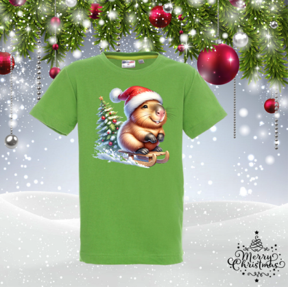 Детска коледна зелена  тениска- Капибара