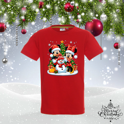 Детска коледна тениска-Мики и Мини Маус 