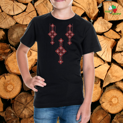 Детска черна тениска с народни мотиви