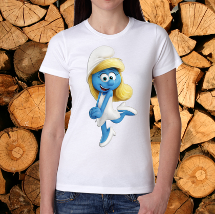 Дамска бяла тениска- Смърфиета