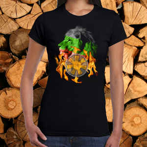 Дамска черна тениска - Лъв с розета