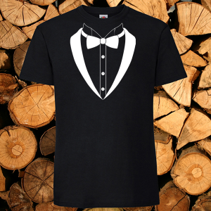 Мъжка черна тениска - Костюм с папионка