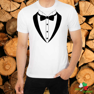 Мъжка бяла тениска - Костюм с папионка