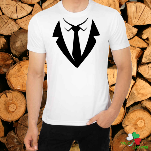 Мъжка бяла тениска - Костюм с вратовръзка