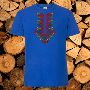 Мъжка синя тениска с мотиви на шевици