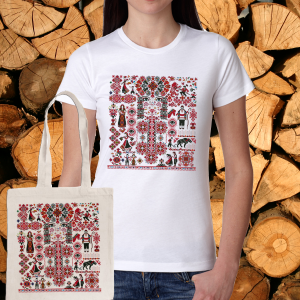 Комплект дамска тениска+ торбичка - Колелото на живота