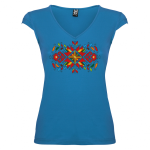 синя Дамска тениска  с мотиви на шевици - Лазарки