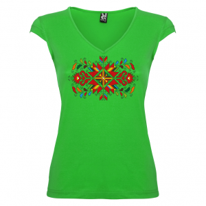 зелена Дамска тениска  с мотиви на шевици - Лазарки