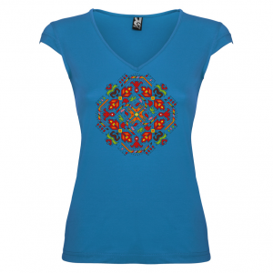 синя Дамска тениска с мотиви на шевици - Слънце