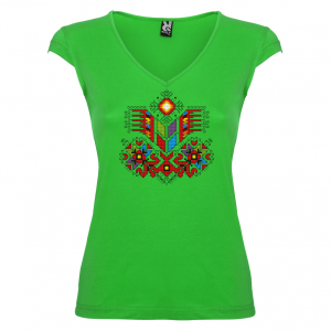 зелена Дамска тениска  с мотиви на шевици - Дървото на живота