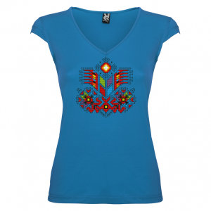 синя Дамска тениска  с мотиви на шевици - Дървото на живота