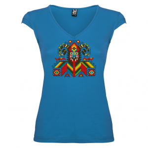 синя Дамска тениска  с мотиви на шевици - Кукер