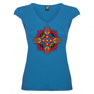 Дамска тениска  с мотиви на шевици - Жътва синя