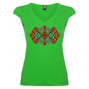 Дамска тениска  с мотиви на шевици  зелена