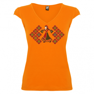 Дамска тениска  с мотиви на шевици  оранжева