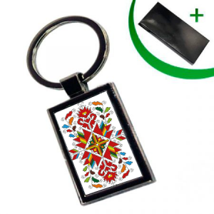 Правоъгълен метален ключодържател с народни мотиви- Лазарки