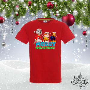 Червена Детска коледна тениска - Paw Patrol