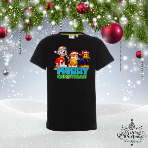 Черна Детска коледна тениска - Paw Patrol