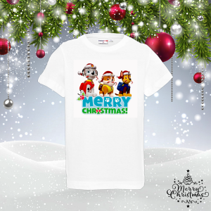 Бяла Детска коледна тениска - Paw Patrol