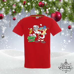 Червена Детска коледна тениска - Том и Джери