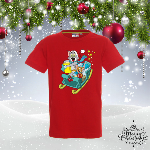 Червена Детска коледна тениска - Том и Джери