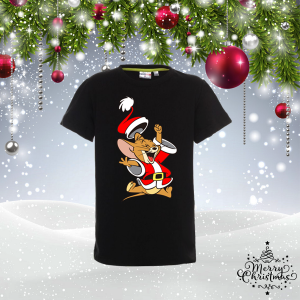 Черна Детска коледна тениска - Джери