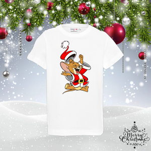 Бяла Детска коледна тениска - Джери