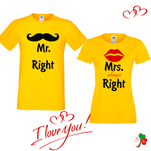 Комплект цветни тениски- Mr & Mrs