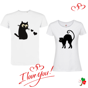 Комплект бели тениски- Котки