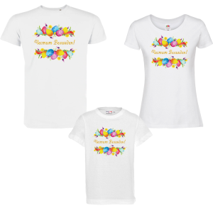 Семеен комплект бели тениски - Честит Великден