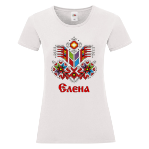 Бяла дамска тениска- Елена и шевица