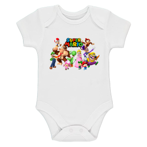 Бяло бебешко боди- Супер Марио